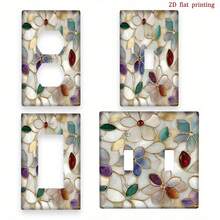 1pc Elegant Beige & Gold Gemstone Floral Mosaic Wall Plate - Home Decor Switch And Outlet Cover, Suitable For Kitchen, Easy Installation, No Wiring/Battery Required, Fits Single/Double Switch And Outlet, Decorative Panel, 2D Flat - A - View 1