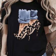 Women's T-Shirt With Sparkling Golden Cherry Design - Black - View 1