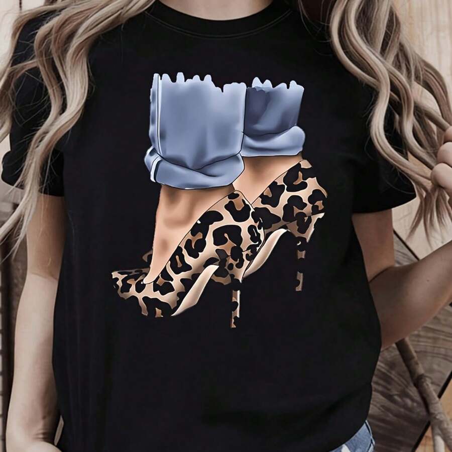 Women's T-Shirt With Sparkling Golden Cherry Design - Black - View 1