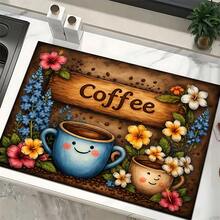 1pc Coffee Pattern Printed Absorbent Dish Drying Mat, Espresso Machine Countertop Absorbent Mat, Sink Drainage Mat, Soft Faucet Absorbent Mat, Bathroom Sink Cup Mat, Kitchen & Bathroom Accessories - Multicolor - View 7