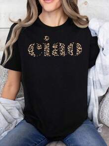 Camiseta Elástica para Mujer - Top Cielo de Cuello Redondo, Tela de Elasticidad Media - Adecuada para Uso Casual y Formal - Camiseta Negra Lavable a Máquina para Primavera, Verano y Otoño - Tela No Transparente, Diseño de Estampado Versátil, Ajuste Cómodo, Patrón de Camuflaje Moderno - Negro - Ver 6