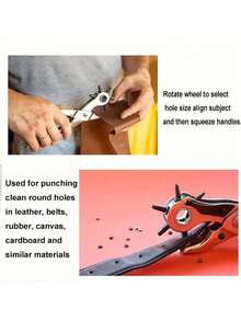 1pc Multi-Function Leather Hole Punch Tool, Leather Punch Tool, Universal Hand Belt Drill Tool, Rotary Leather Hand Punch, Suitable For Belts, Watch Bands, Dog Collars, Saddles, Shoes, Fabrics, DIY Home Or Craft Projects (Silver/Red), Gift, Leathercraft, Hole Punch (Color And Style Random) - Multicolor - View 6