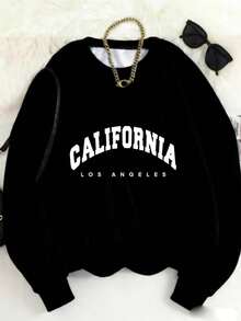 MSUCC|Women's Basic T-Shirt With Round Neck, Print, American Style, Modern And Youthful Design, Suitable For All Seasons And Everyday Wear, With Soft Fabric|Casual Blouse With California Los Angeles Print - 黑色 - 查看 1