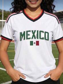Camiseta de fútbol de la selección nacional de México para mujer - Ropa para aficionados al fútbol mexicano - Fácil de lavar y mantener para uso diario. - Blanco-2 - Ver 7