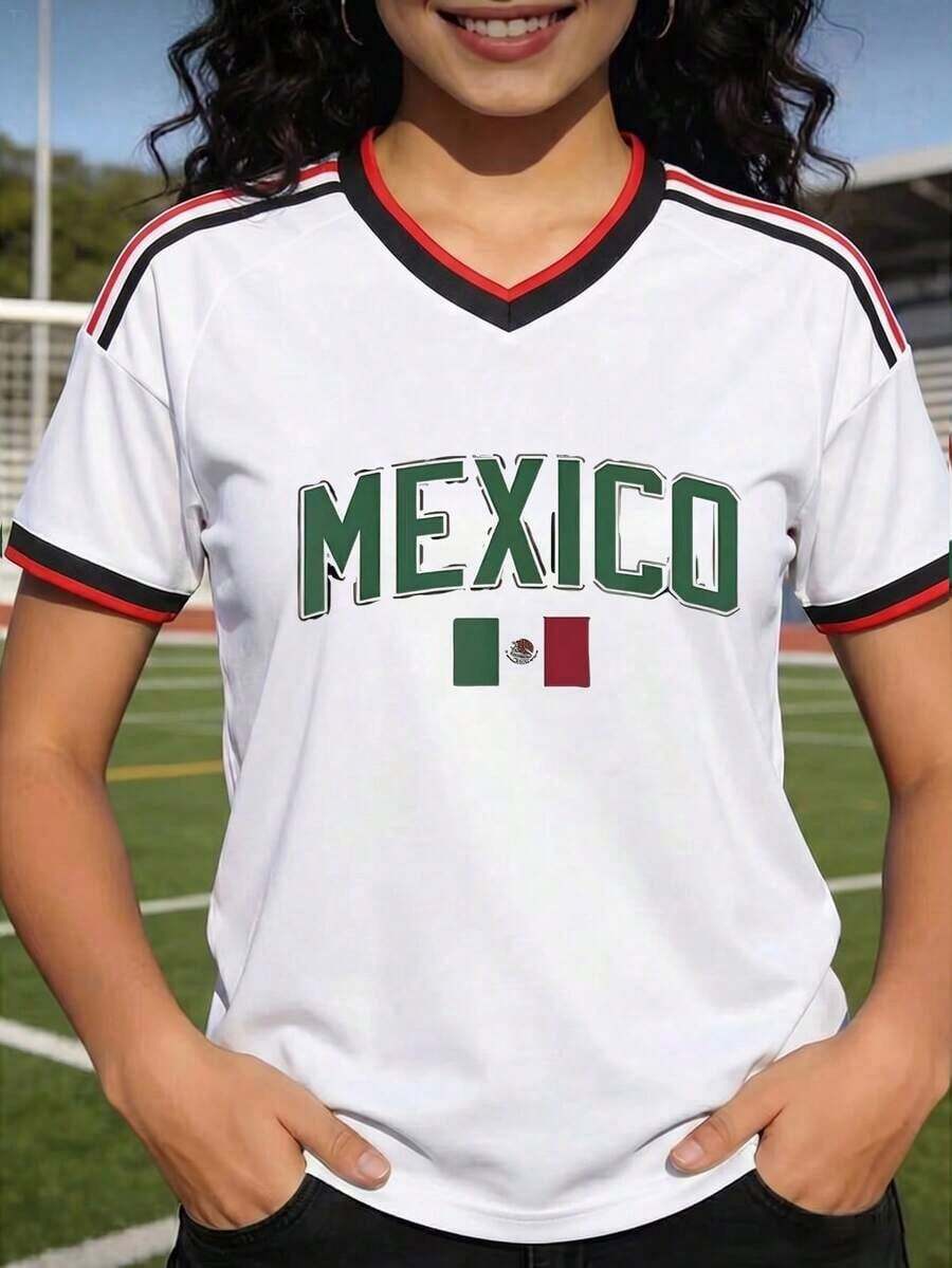 Camiseta de fútbol de la selección nacional de México para mujer - Ropa para aficionados al fútbol mexicano - Fácil de lavar y mantener para uso diario.