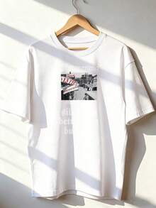Retro Street Photo T-Shirt With "Silence Is Better Than" Slogan, Fashionable Short-Sleeve T-Shirt For Spring/Summer 2026, Made In Mexico, 180 Grams. Cartoon Print, Couple Design, Suitable For Indoor Or Outdoor Wear. Crew Neck, Unisex, Ideal For Office And Leisure. One-Pack. - WH-P631577SLNDXZGY586 - 查看 1