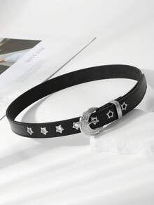 1pc Kids Black PU Eyelet Belt, Personalized Sweet Cool Style, Unisex Leather Belt, Versatile For Daily Wear - Black - View 7