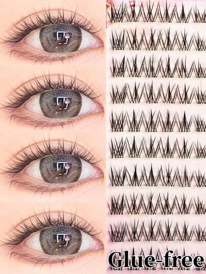 No Glue Princess False Eyelashes, C Curl, 120 Clusters, Korean Style, 7-9mm Mixed Length, Glue-Free One-Step Application, Quick Makeup For Beginners, Soft & Lightweight, Reusable, Suitable For Daily, Date, Party, Great Gift For Friends & Girlfriends, Ideal For Holidays
