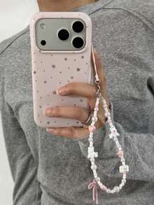 ANNACASE Soft Girl Style Light Pink Star Hanging Chain Phone Case Compatible With IPhone 17 Pro Max, Apple 17 New 15 Pro, Soft 16 Pro Max Shockproof Protective Cover For 14, 16 - Pink - View 4
