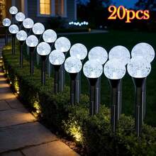 20pcs Outdoor Crystal Ball Solar Pathway Lights - 8 Lighting Modes, Colorful/Warm/White Light Options | Solar Powered Smart Bubble Lights Set | Suitable For Outdoor Use | Sensor Dimming Supported | Bubble/Line Design, Linkable | Automatic Solar Switching - Multicolor - View 1
