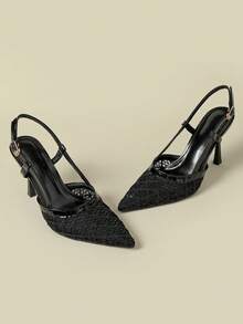 Giày sandal cao gót một quai thanh lịch bằng ren trong suốt khoét rỗng dành cho nữ. - màu đen - Xem 6