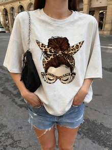Short-Sleeved T-Shirt With A Round Neck, Relaxed Fit, And Simple Slogan Print, For Women, Ideal For Summer, Holidays, And Everyday Wear. Women's T-Shirt. White Blouses For Women. - 淺灰色 - 查看 8