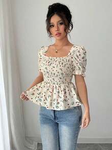 Blusa elegante de mujer con estampado floral diminuto y ajuste ceñido - Multicolor - Ver 6