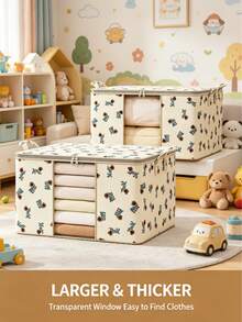 1PC Cartoon Dog Print Foldable Storage Bag With Steel Frame, Large-Capacity Quilt & Clothes Organizer With Clear Window & Zipper, Home & Kids' Room Organization, Cute Style, Thick Fabric Material, Rectangular Shape, With Reinforced Handles & Sturdy Frame, Dustproof & Moisture-Proof Function, For Quilts/Bedding/Clothes, Cute & Durable, For Parents/Home Organizers, Kids' Room Essential - Multicolor - View 1