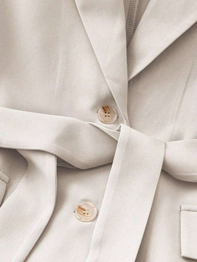 Chaqueta de chaleco casual y holgada de unicolor con solapa, para la temporada de otoño - Albaricoque - Añade 4