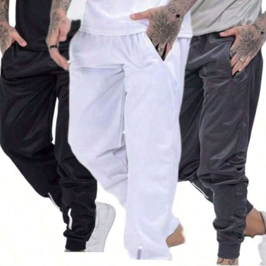 Kit Of 3 Men's Jogger Pants For Gyms With Reflective Logo (Black, White, Gray) - Kit Of 3: Black + White + Gray - View 1