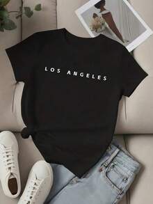 1 Pieza Camiseta Unisex Holgada 180g 100% Algodón Puro, Camiseta única estilo Y2K con diseño minimalista "LOS ANGELES" ideal para amantes de la moda urbana, perfecta para combinar con jeans o shorts, destaca por su confort y estilo moderno, imprescindible para tu guardarropa en ideal para uso diario, festivales, conciertos y todas las estaciones - Negro - Ver 6