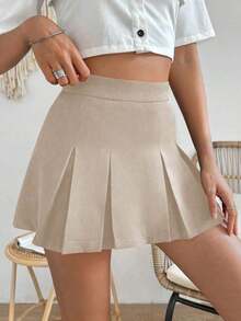 Falda minimalista de unicolor y estilo informal y elegante para mujer - Caqui - Ver 5