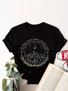 Limited Time Offer, Limited Quantities, Flash ! Women's Casual Shirts, Women's Polyester T-Shirts, Stylish Shirts. The Starlight City T-Shirt Is A Comfortable Tee With A Retro Color Scheme, Suitable For Both Men And Women, And Perfect For Book Lovers And Fantasy Novel Enthusiasts. - 黑色 - 查看 9