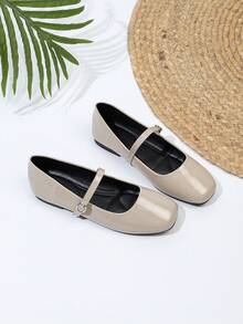 Versatile Minimalist Mary Jane Flat Shoes For Women - Apricot - View 4