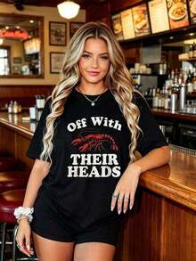 Cute Unisex Casual T-Shirts Of Premium Quality, Adorable Style With Superior Quality And Great Texture. "Headless" - Funny Crayfish Print T-Shirt, Casual Wear For Everyday Use, Funny Print T-Shirt, Comfortable Fit, Short Sleeve Casual T-Shirts For Men And Women - 黑色 - 查看 2