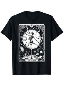 Camiseta con Diseño de Tarjeta de Tarot de Bailarina - Estampado Artístico de Bailarina de Ballet Gótico con Tarjeta de Tarot XIII, 100% Algodón, Manga Corta Casual, Tallas S-XXXL, Adecuada para Eventos de Danza, Fiestas Temáticas y Uso Diario. - Negro - Ver 6