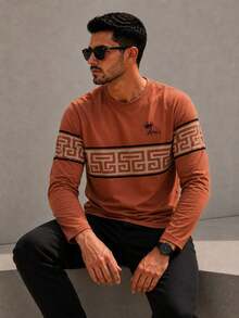 Men's Premium Long-Sleeve T-Shirt, Modern Style, Comfortable, Premium Cotton, Print - 摩卡棕 - 查看 2