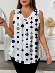 Blusa sin mangas con cuello en V y estampado floral para mujer talla grande, Camisa casual con cuello en V y estampado floral para mujer talla grande - Multicolor - Ver 6