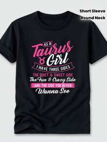 Taurus T-Shirt For Men - Funny Taurus Girl Quotes And Astrological Birthday Gift - Pink And Black Short Sleeve T-Shirt With Taurus Symbol - Casual Crew Neck T-Shirt Suitable For Taurus Men And Women (Born Between April And May) - 黑色 - 查看 2