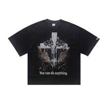 Lawfoo Men's American Style T-Shirt, Made Of Pure Cotton, Stonewashed, Loose Fit, Casual, Niche Print, In Silver Grey. - 黑色 - 查看 11