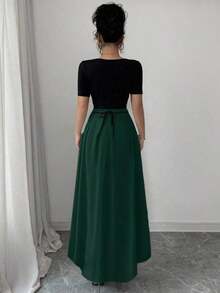 YHHRafferiza Petite Vestido midi de mujer con escote cuadrado y mangas cortas con estampadoYHH - Multicolor 4 - Ver 2