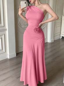 YHHModelyn 1 pieza Vestido de mujer sin mangas con pliegues y ajuste ceñido, de unicolorYHH - Rosa Fucsia - Ver 5
