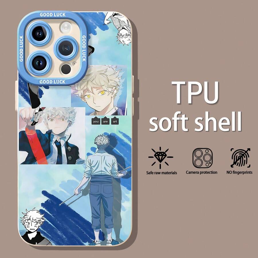 Artista de anime de cabello blanco en un collage azulfunda de teléfono Fundas compatibles con ,Apple,VIVO,OPPO,,, y Honor.Fabricadas en silicona TPU,ofrecen protección contra golpes y caídas. - Blanco - Ver 1