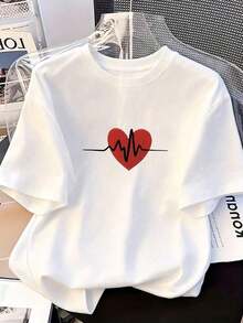 Women's Short-Sleeve Printed T-Shirt For Summer, Polyester Fabric, Multifunctional Style, Regular Fit, Weight 180 Grams, 1 Unit. 100% Cotton - 白色的 - 查看 1