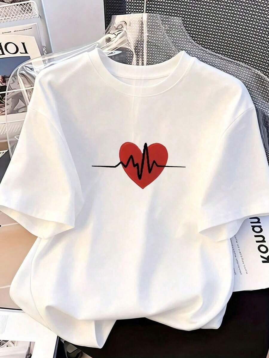 Women's Short-Sleeve Printed T-Shirt For Summer, Polyester Fabric, Multifunctional Style, Regular Fit, Weight 180 Grams, 1 Unit. 100% Cotton - 白色的 - 查看 1