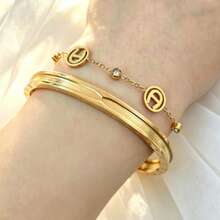 Bộ vòng tay bằng thép không gỉ đính kim cương, trang sức thời trang cổ điển thường ngày. - Vàng - Xem 5