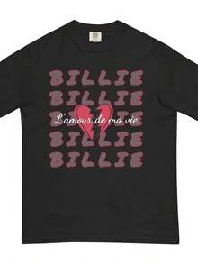 Billie L'amour De Ma Vie Unisex T-Shirt With Intense Dyeing, Women's T-Shirt, Women's Top, Top, Unisex. - 黑色 - 查看 6