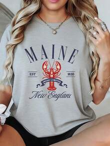 Camiseta de verano premium para mujer, de color gris, con cuello redondo y diseño de langosta de Maine, es perfecta para uso casual en otoño e invierno, y es lavable a máquina para un fácil almacenamiento. Disponible en tres colores. - Blanco - Ver 8
