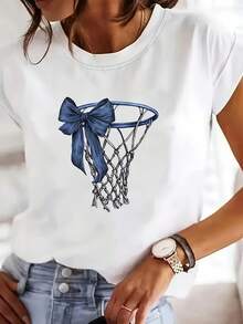 Camiseta Casual de Manga Corta para Mujer Estilo Y2K con Estampado Gráfico para Verano - Blanco - Ver 1