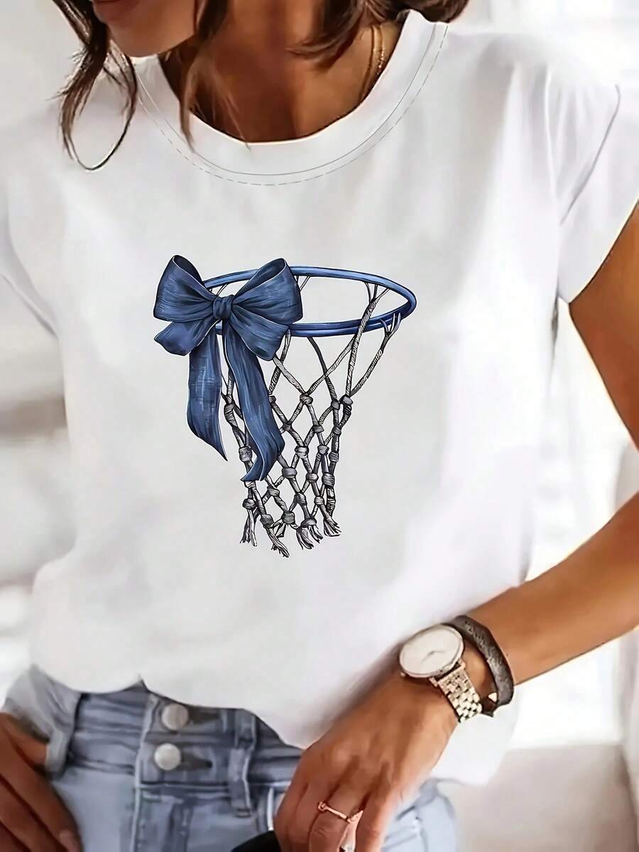 Camiseta Casual de Manga Corta para Mujer Estilo Y2K con Estampado Gráfico para Verano - Blanco - Ver 1