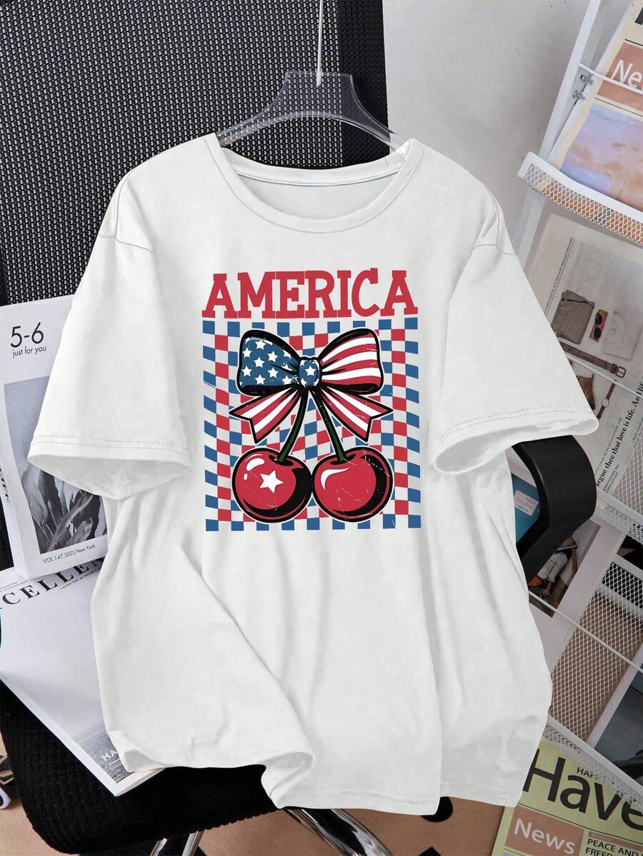 Unisex Short-Sleeved T-Shirts, 4th Of July Printed T-Shirts. Easy And Cool Looking Short-Sleeved Tops. Comfortable, High-Quality Spring And Summer Tops. Perfect For Stylish Independence Day. Men's, Women's, , Romwe, Men's, Boho Chic, Teachers' Gifts, T-Shirt For Curvy Women's Outfits, Y2k. - 白色 - 查看 1