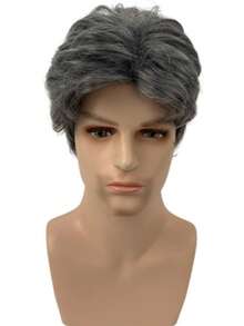 Men's Black Gray Short Heat-Resistant Soft Layered Wig Is Suitable For Daily Festivals Such As Father's Day And Halloween - Grey - View 2