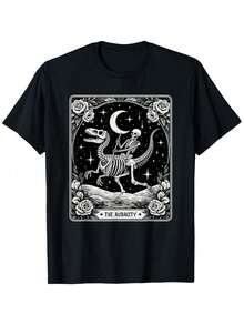 The Audacity Skeleton Riding Dinosaur Tarot Card Halloween T-Shirt - Black - View 1