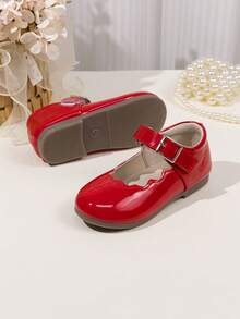 Cute Girls' Scalloped Trim Mary Jane Princess Ballet Flats, Solid Color - Red - View 9