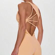 Sport Twist Front Cut Out Back Sleeveless Unitard, Active, Workout, Gym, Padel, Tennis, Pickleball Gym Fitness Yoga Pilates Daily Casual - Burdeos - Ver 4