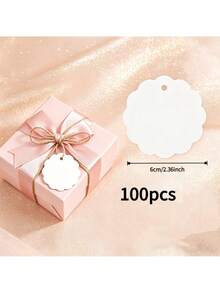 100pcs/Set White Blank Kraft Paper Gift Wrapping Tag With Scalloped Edge, Suitable For Wedding, Birthday Party Decor, Baking Cookie Packaging Label - Scalloped Shape - View 7