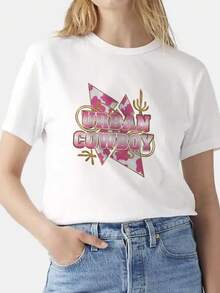 Women's Premium Casual T-Shirt With Urban Denim Print, Summer Clothing, Fashion Gift For Friends, - 白色 - View 4