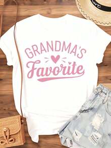 Women's Cotton T-Shirts, Grandmothers' Favorite T-Shirt For Women With Pink Text And Heart Design, Perfect Gift For Grandmother's Birthday, Mother's Day Or Family Gatherings, Basic Women's Blouses. - 白色 - 查看 3