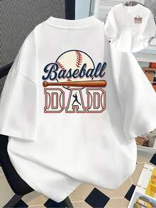 New 180g Short-Sleeved T-Shirt, 1% Cotton, With Prints On The Front And Back - Baseball Dad, Baseball Theme - Fashionable Printed T-Shirt For Women, Short-Sleeved, Suitable For All Seasons,  Clothing - Can Be Worn As A Base Layer In Spring And Autumn Or Alone In Summer, Unisex. - 白色 - 查看 7