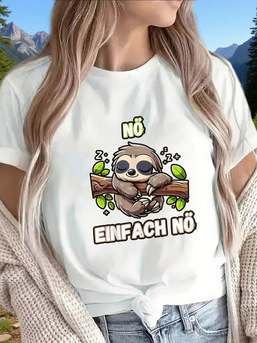 Lightweight And Durable Short-Sleeved T-Shirt With A Sloth Graphic, Perfect For Casual Wear At Home, In Cafes Or Outdoors, Offering A Comfortable Fit For Everyday Use - White - View 1